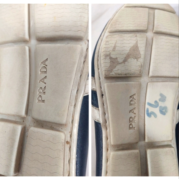 Prada Men's Navy/White Stripe Detail Penny Loafer Moccasin Shoes - Picture 12 of 13